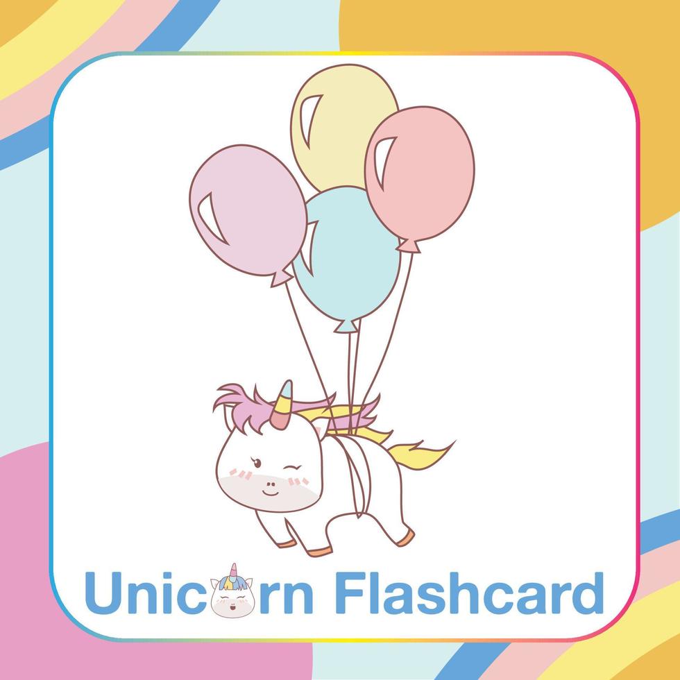 linda tarjeta flash de unicornio para niños. listo para imprimir. tarjeta de juego imprimible. tarjeta educativa para preescolar. ilustración vectorial vector