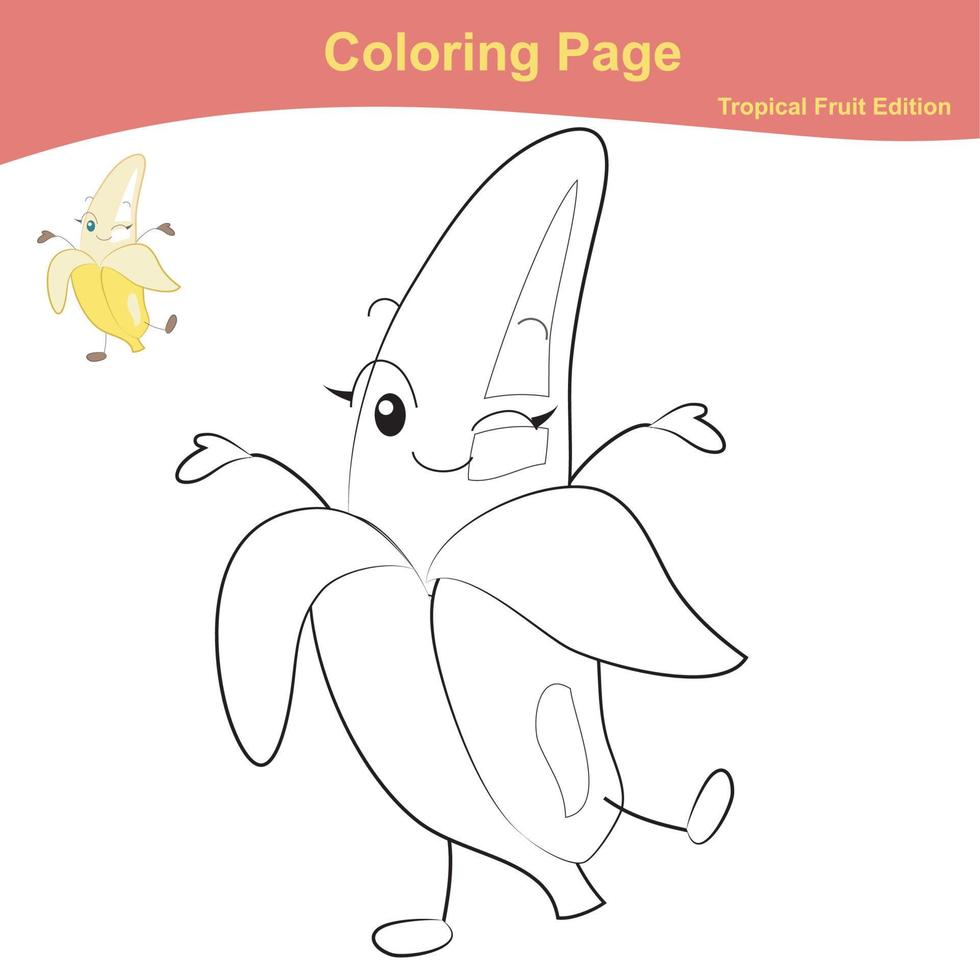 Fruit coloring worksheet page. Coloring cute fruit worksheet page. Educational printable colouring worksheet. Vector illustration in cartoon style.