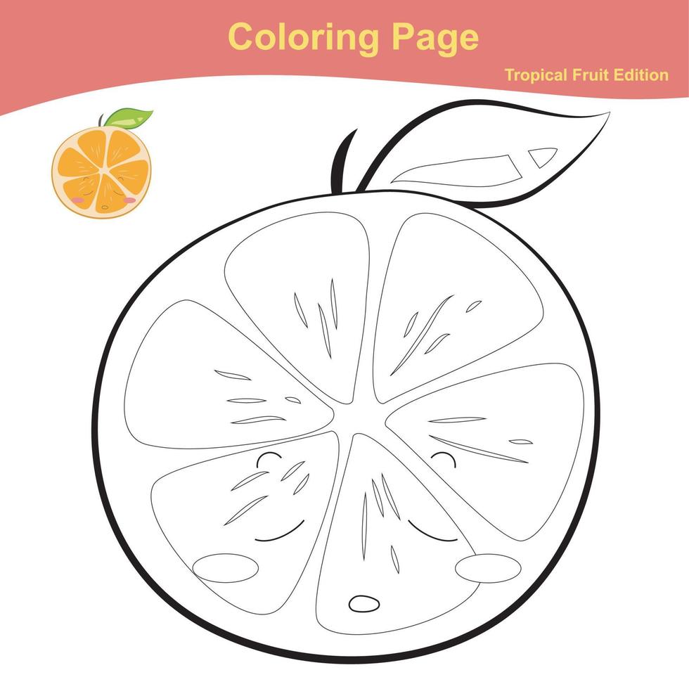 Fruit coloring worksheet page. Coloring cute fruit worksheet page. Educational printable colouring worksheet. Vector illustration in cartoon style.