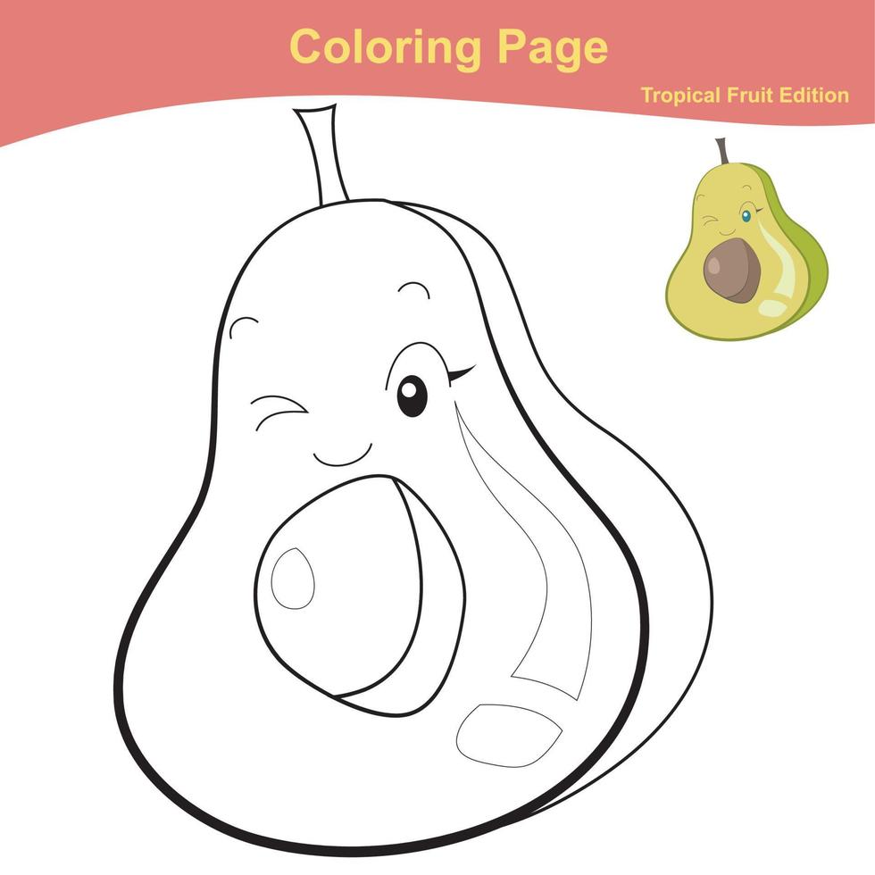 Página de la hoja de trabajo para colorear frutas. Página de la hoja de trabajo de frutas lindas para colorear. hoja de trabajo educativa imprimible para colorear. ilustración vectorial en estilo de dibujos animados. vector