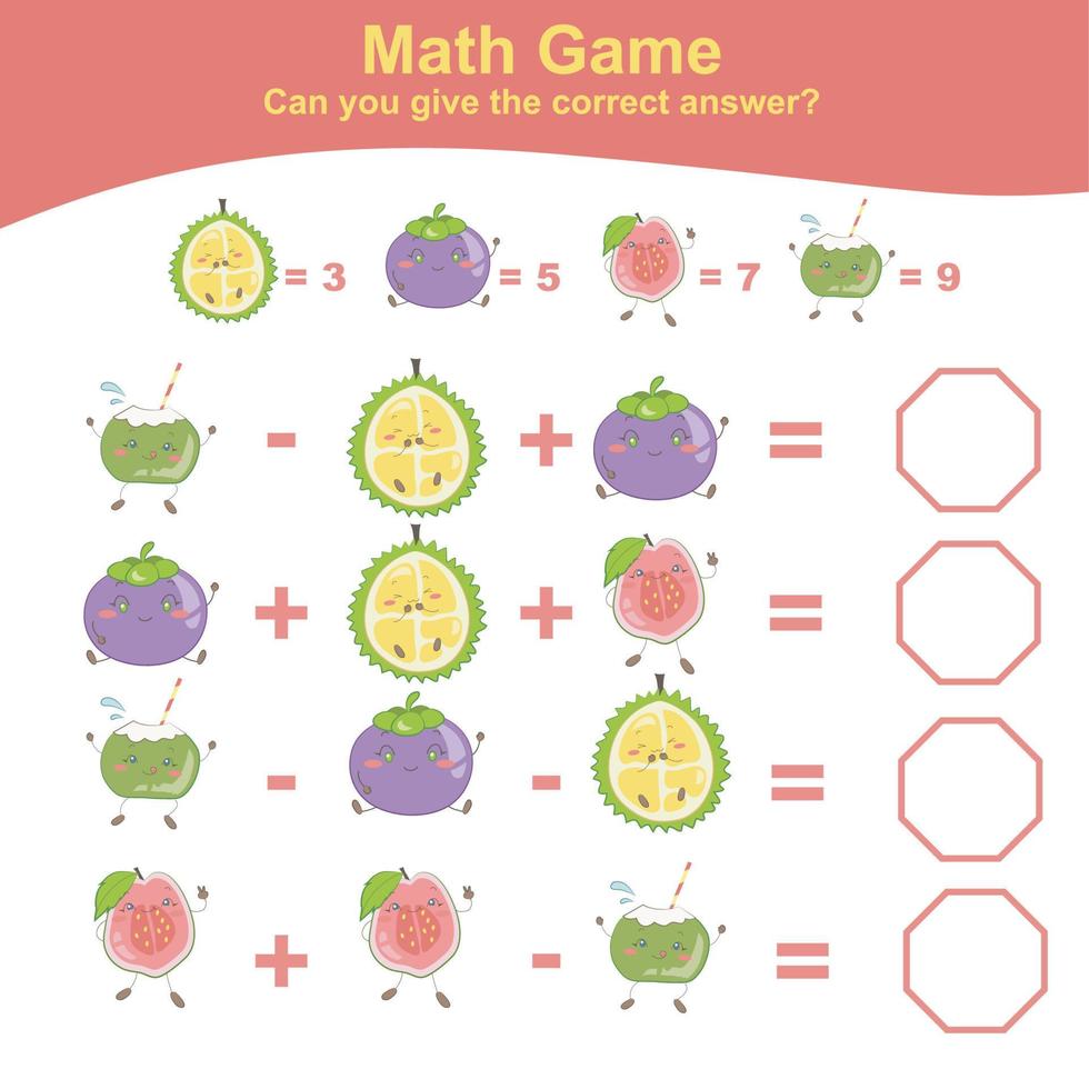 Hoja de cálculo de matemáticas para contar frutas. hoja de trabajo de matemáticas para preescolar. hoja de trabajo de matemáticas imprimible educativa. Contar y escribir actividad de respuesta para niños. ilustración vectorial vector