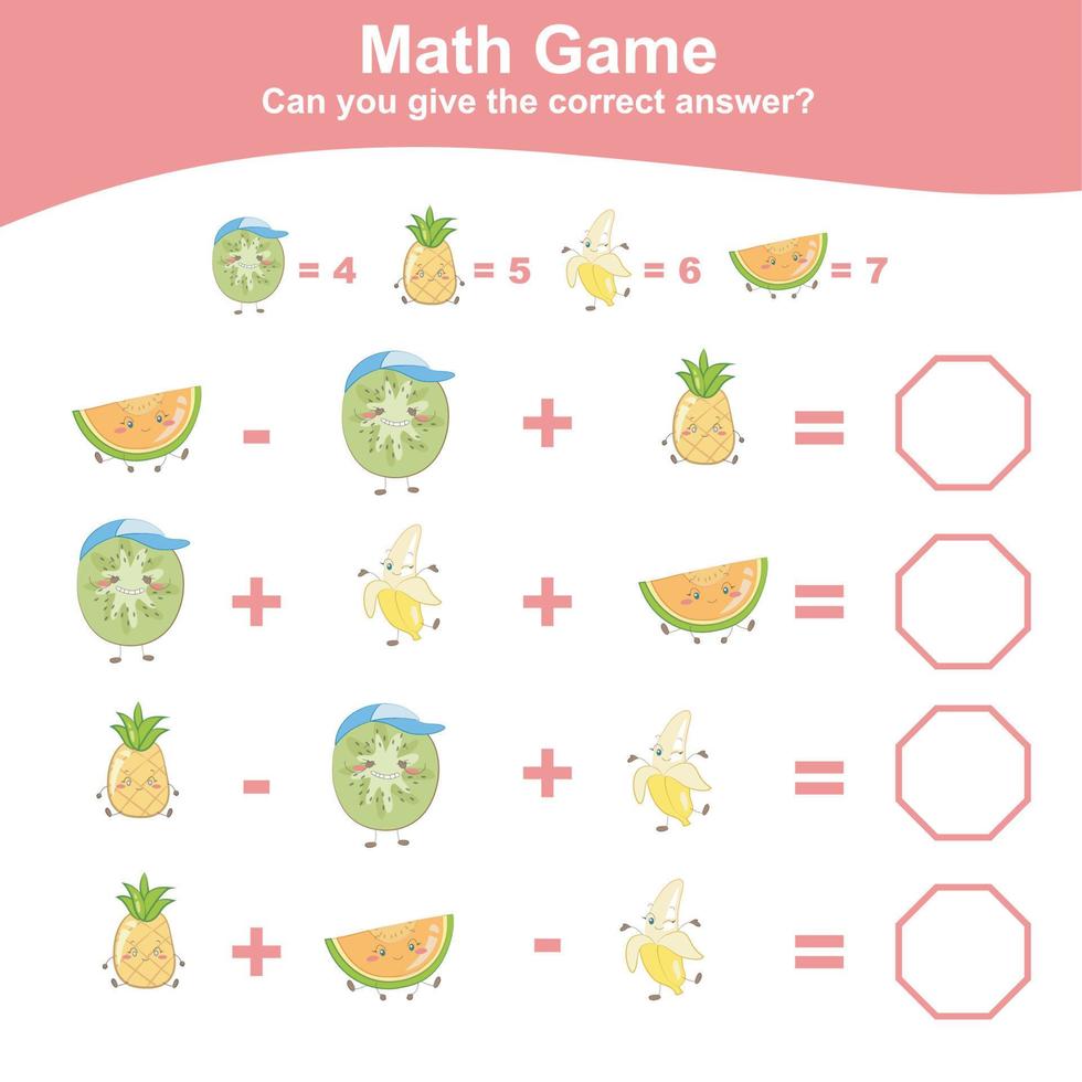 Hoja de cálculo de matemáticas para contar frutas. hoja de trabajo de matemáticas para preescolar. hoja de trabajo de matemáticas imprimible educativa. Contar y escribir actividad de respuesta para niños. ilustración vectorial vector