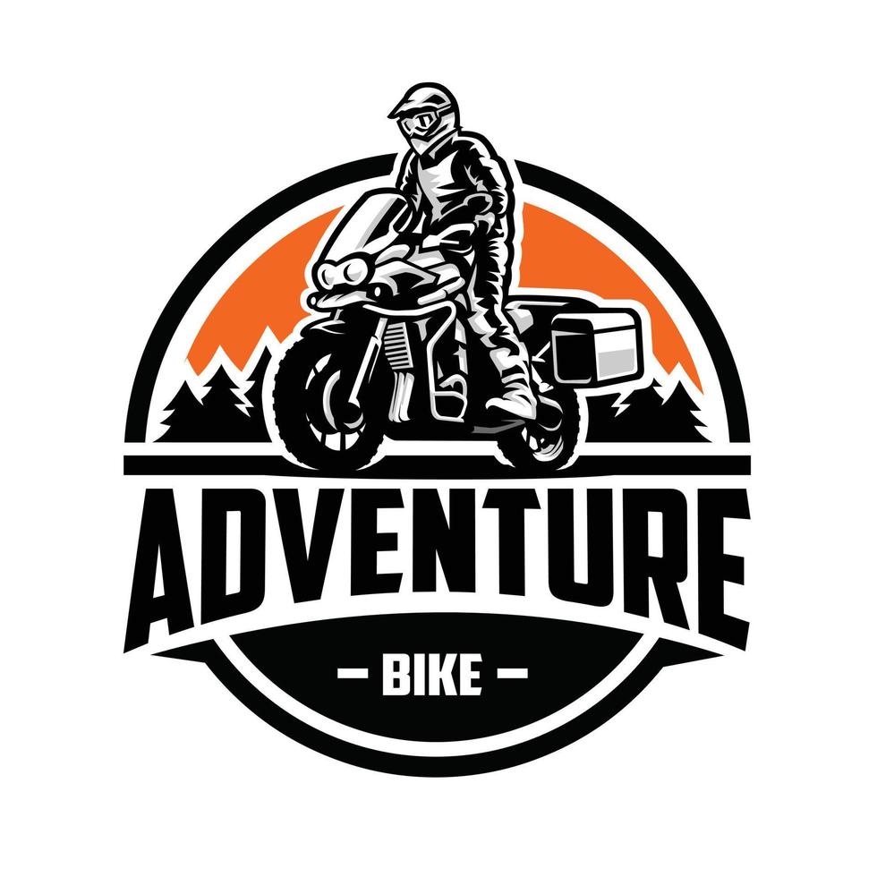 Adventure sport enduro motorcycle emblem logo vector art isolated