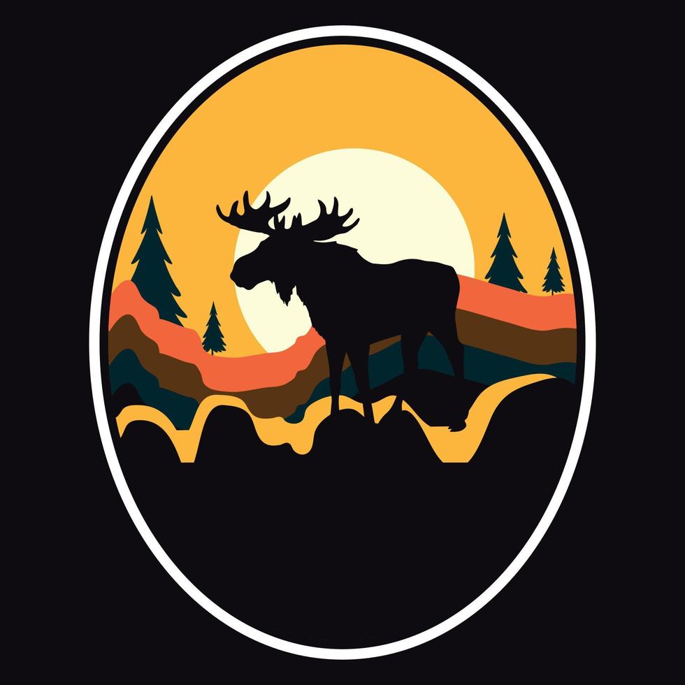 Adventure Moose Label Vector Illustration Retro Vintage Badge Sticker And T-shirt Design