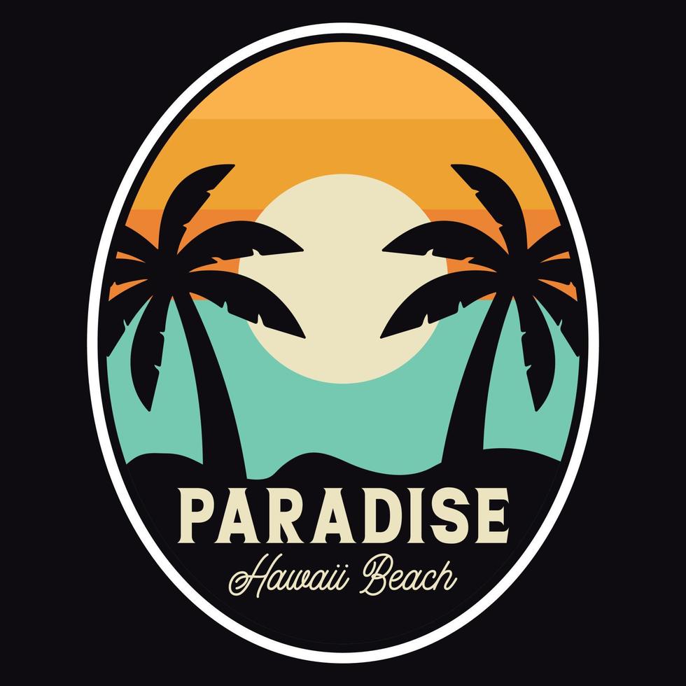 Summer Sunset Beach Label Vector Illustration Retro Vintage Badge Sticker And T-shirt Design