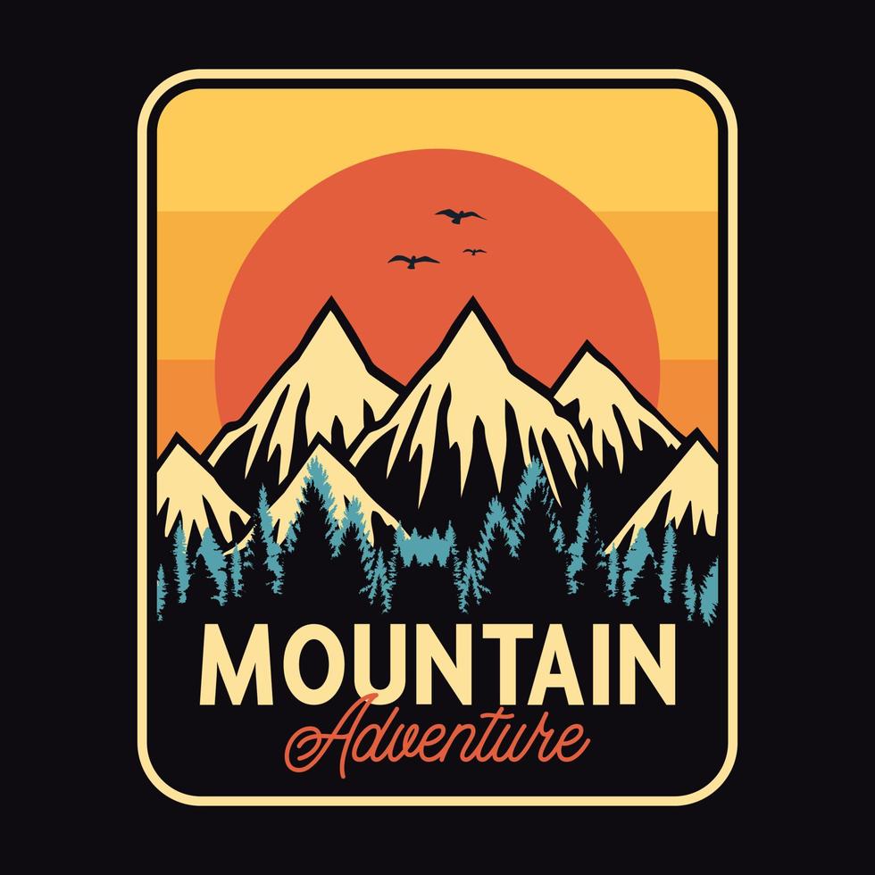 Mountain Outdoor Adventure Label Vector Illustration Retro Vintage Badge Sticker And T-shirt Design