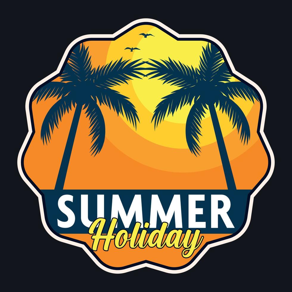 Summer Sunset Beach Label Vector Illustration Retro Vintage Badge Sticker And T-shirt Design