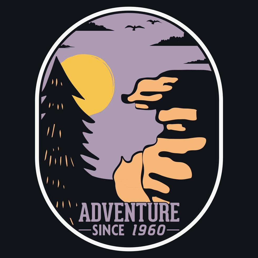 Mountain Outdoor Adventure Label Vector Illustration Retro Vintage Badge Sticker And T-shirt Design