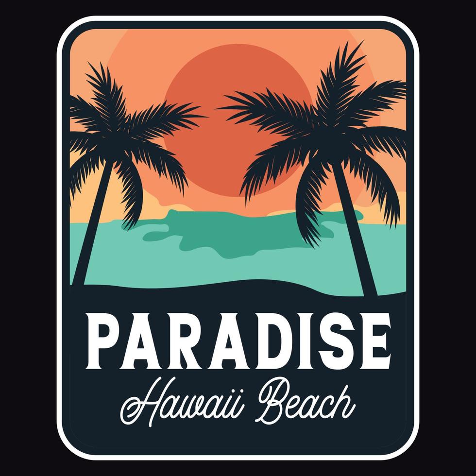Summer Sunset Beach Label Vector Illustration Retro Vintage Badge Sticker And T-shirt Design