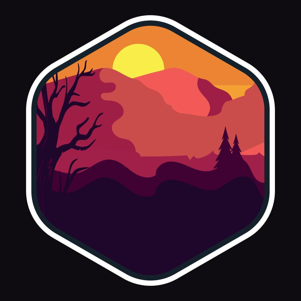 Mountain Outdoor Adventure Label Vector Illustration Retro Vintage Badge Sticker And T-shirt Design