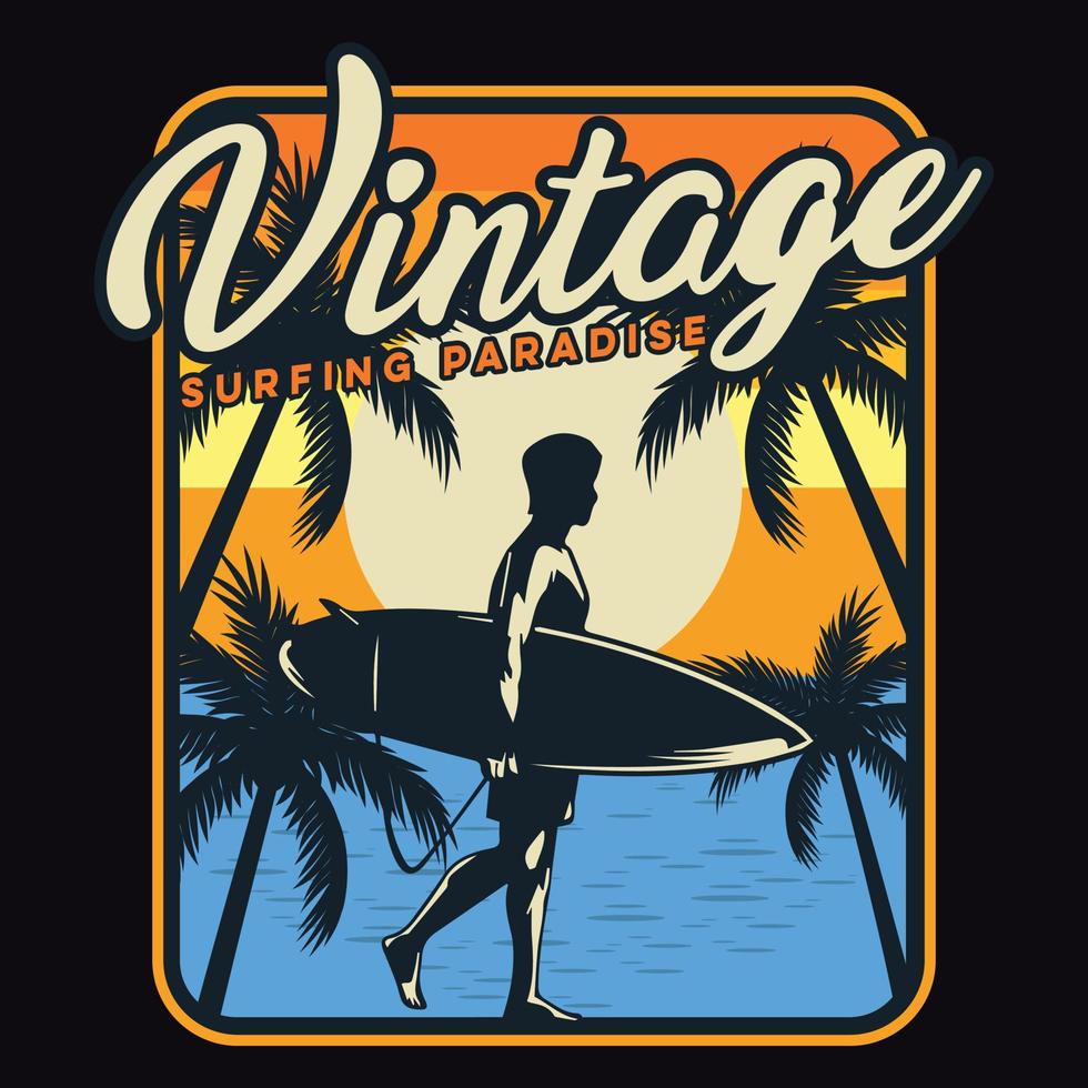 verano puesta de sol playa etiqueta vector ilustración retro vintage insignia etiqueta y diseño de camiseta