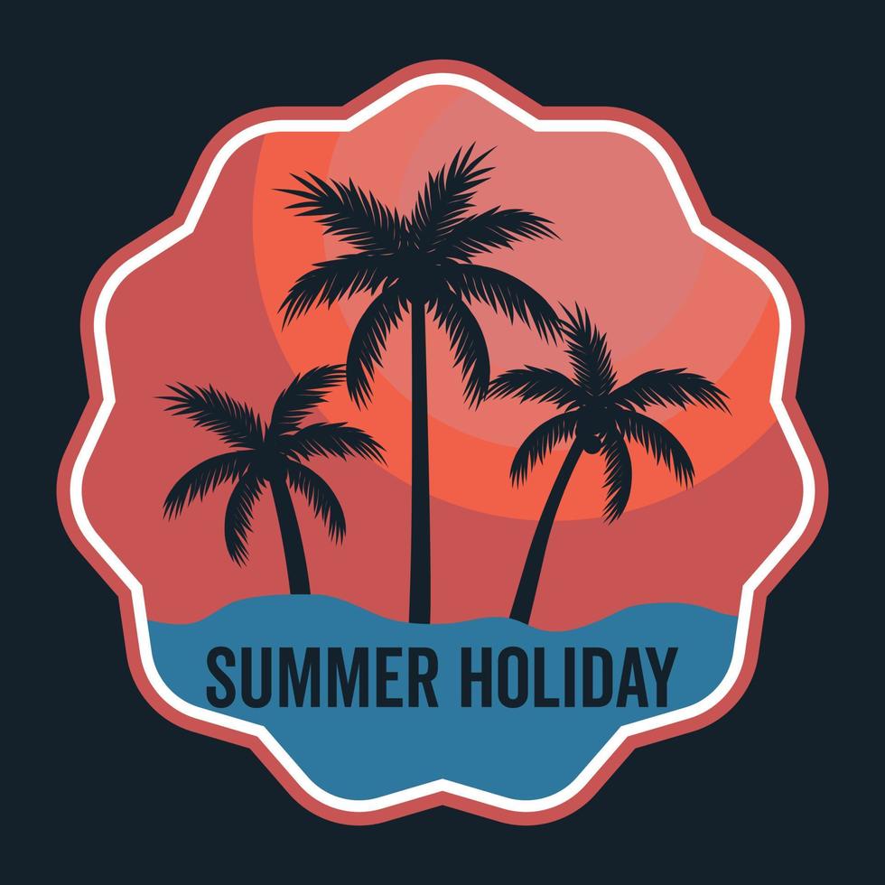 Summer Sunset Beach Label Vector Illustration Retro Vintage Badge Sticker And T-shirt Design