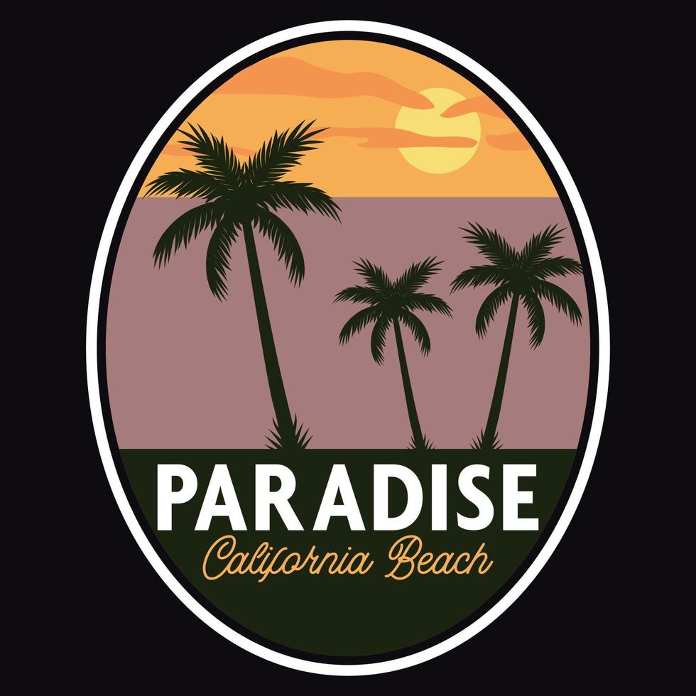 Summer Sunset Beach Label Vector Illustration Retro Vintage Badge Sticker And T-shirt Design
