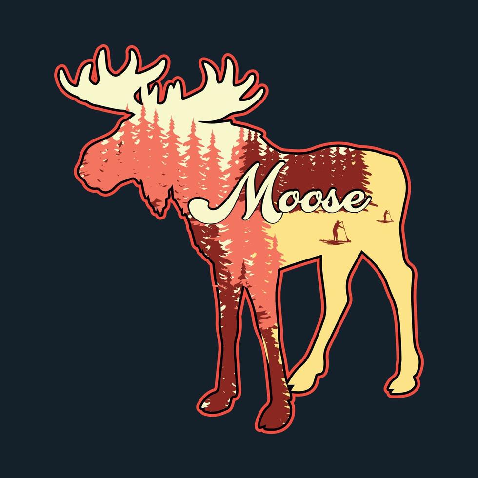 Adventure Moose Label Vector Illustration Retro Vintage Badge Sticker And T-shirt Design