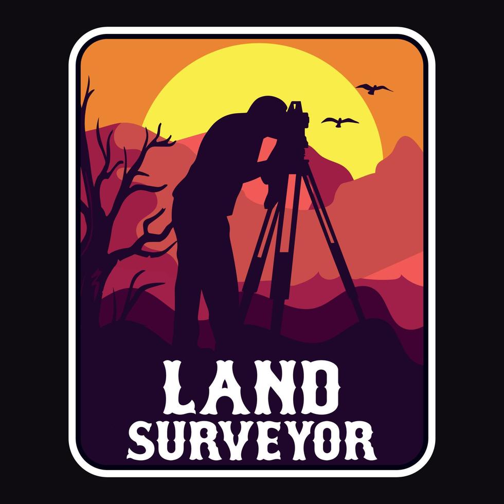Land Surveyor Label Vector Illustration Retro Vintage Badge Sticker And T-shirt Design