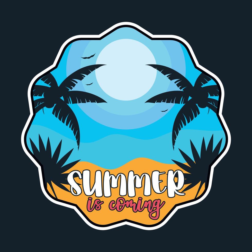 Summer Sunset Beach Label Vector Illustration Retro Vintage Badge Sticker And T-shirt Design