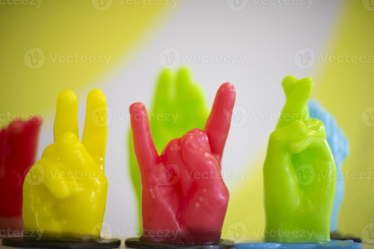 A model of a wax man's hand shows different signs. Wax cast of a hand and fingers. photo