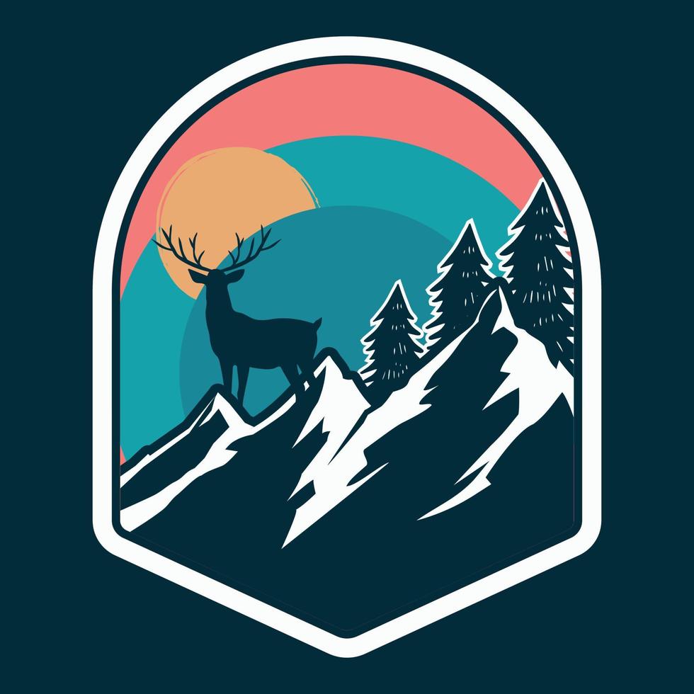 Mountain Outdoor Adventure Label Vector Illustration Retro Vintage Badge Sticker And T-shirt Design