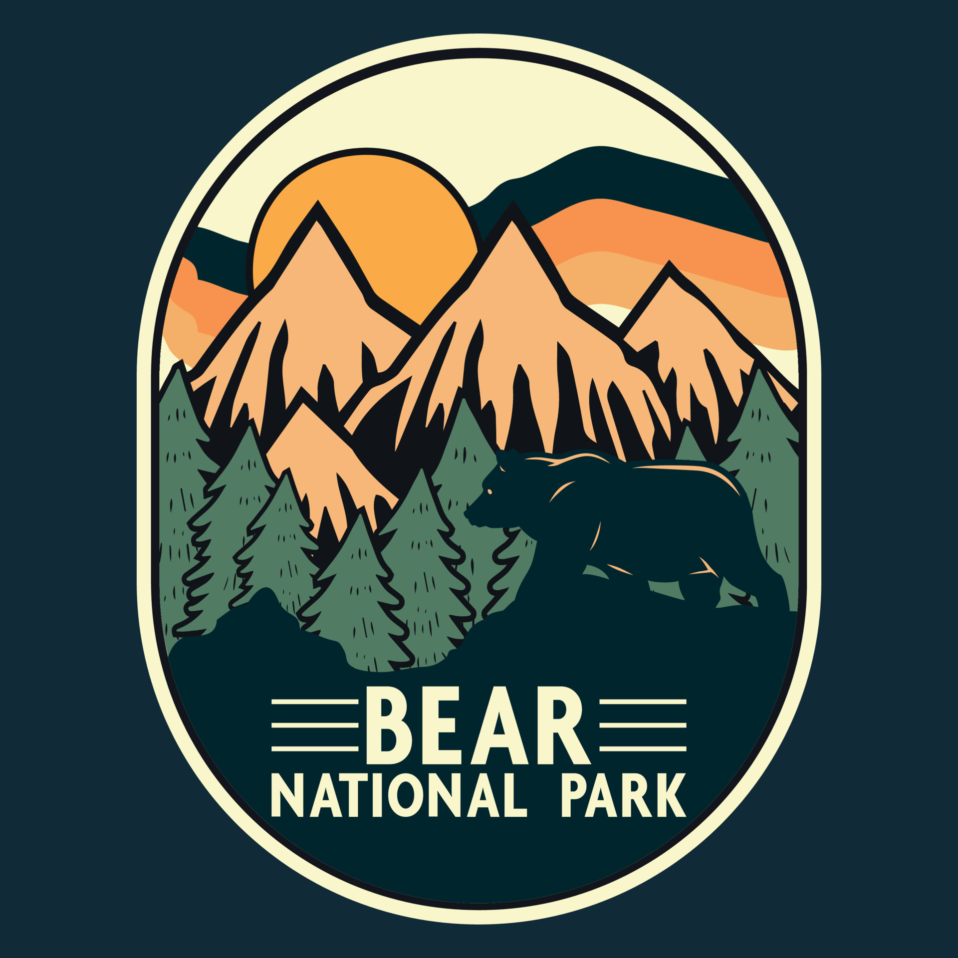 Adventure Bear Label Vector Illustration Retro Vintage Badge Sticker