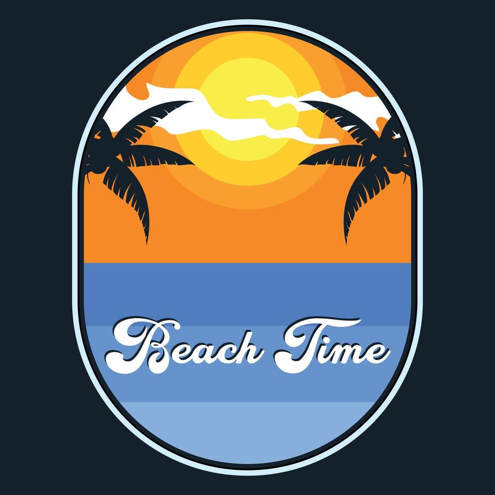 Summer Sunset Beach Label Vector Illustration Retro Vintage Badge Sticker And T-shirt Design