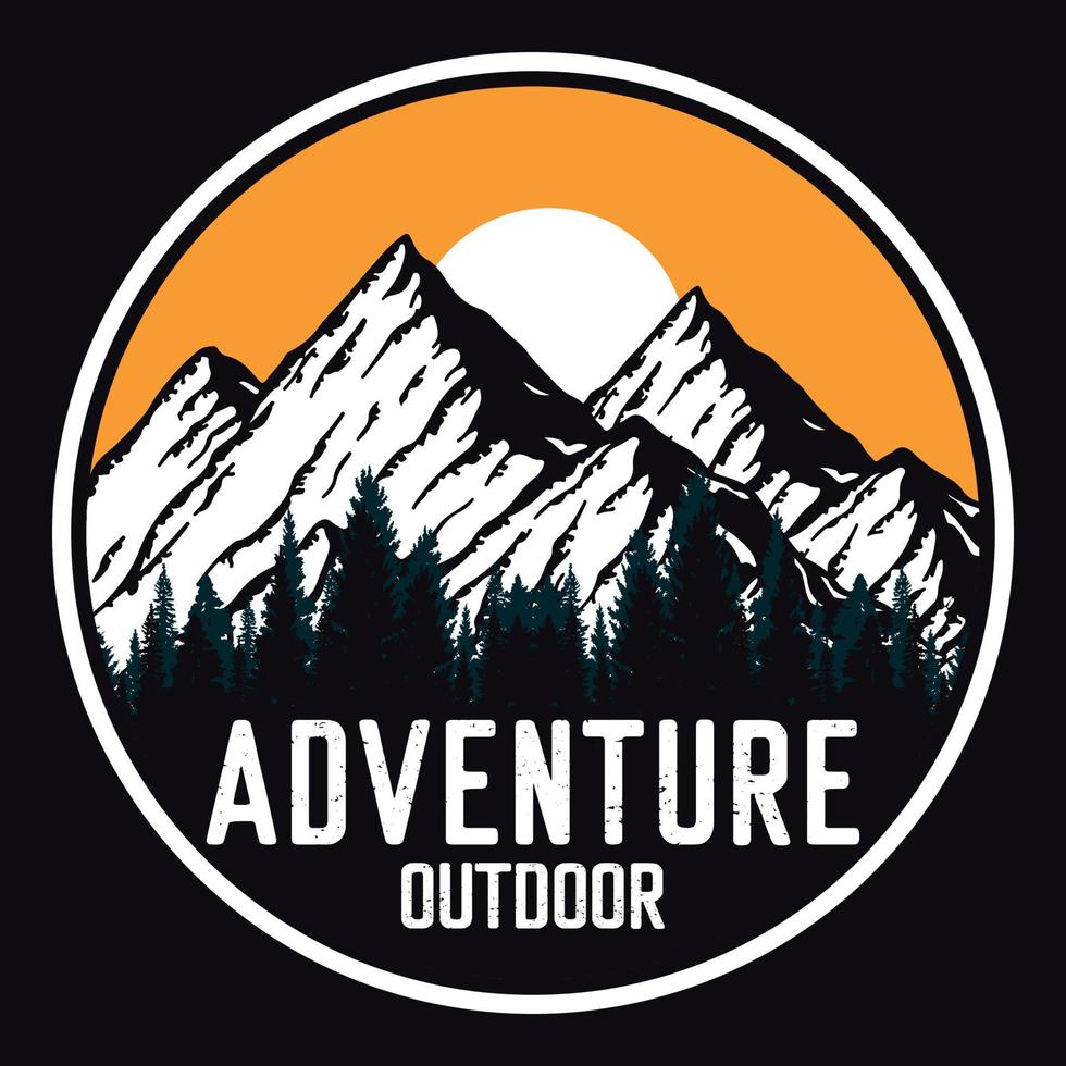 Mountain Outdoor Adventure Label Vector Illustration Retro Vintage Badge Sticker And T-shirt Design