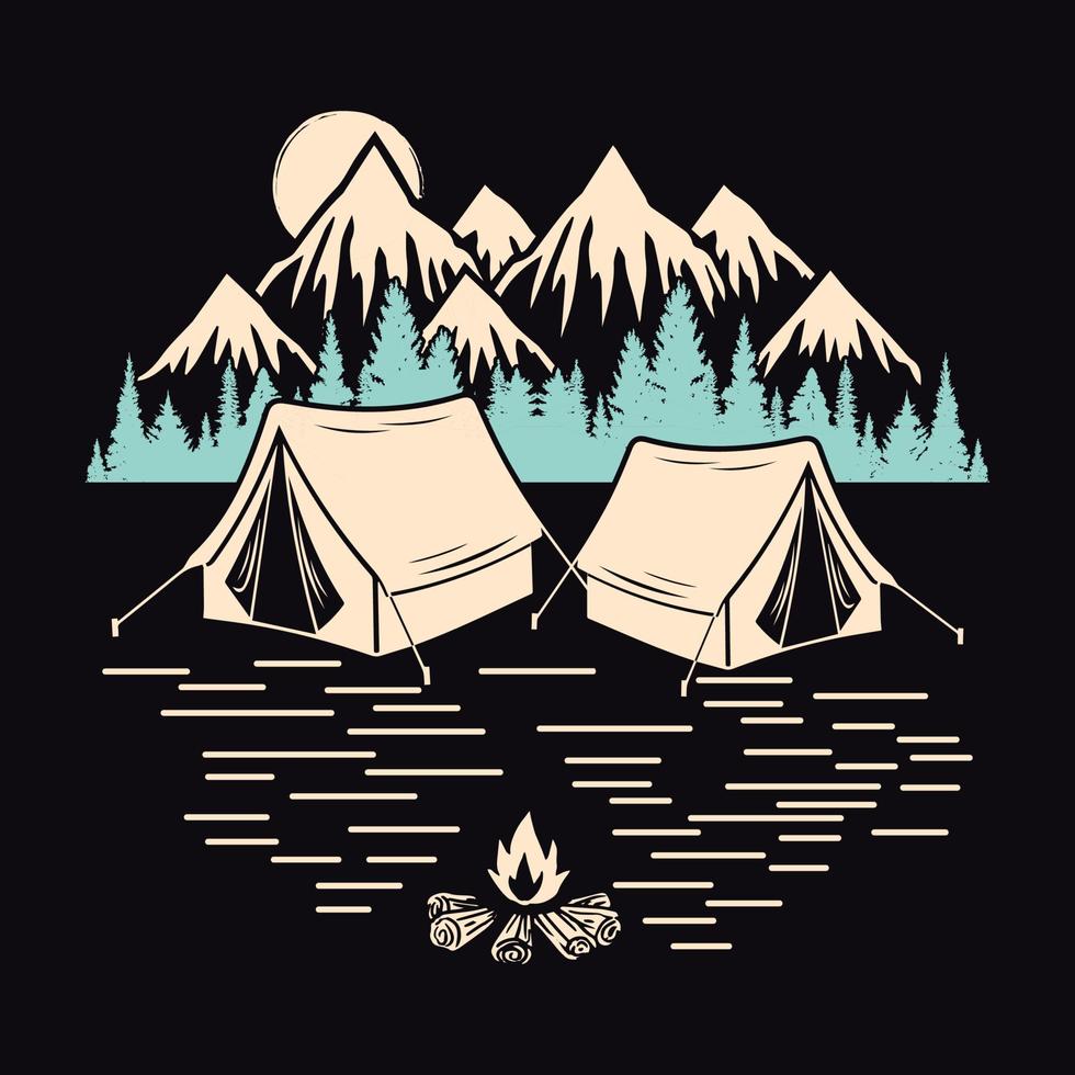 Mountain Outdoor Adventure Label Vector Illustration Retro Vintage Badge Sticker And T-shirt Design