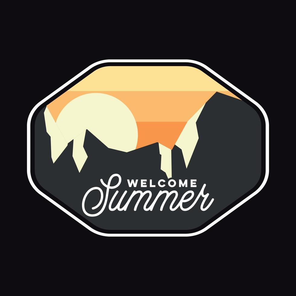 Summer Sunset Beach Label Vector Illustration Retro Vintage Badge Sticker And T-shirt Design