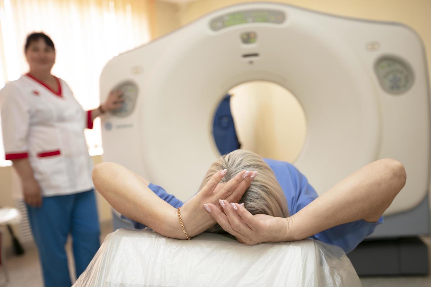 Belarus, Gomil city, Central hospital. May 31, 2021. The doctor makes an ultrasound examination. photo
