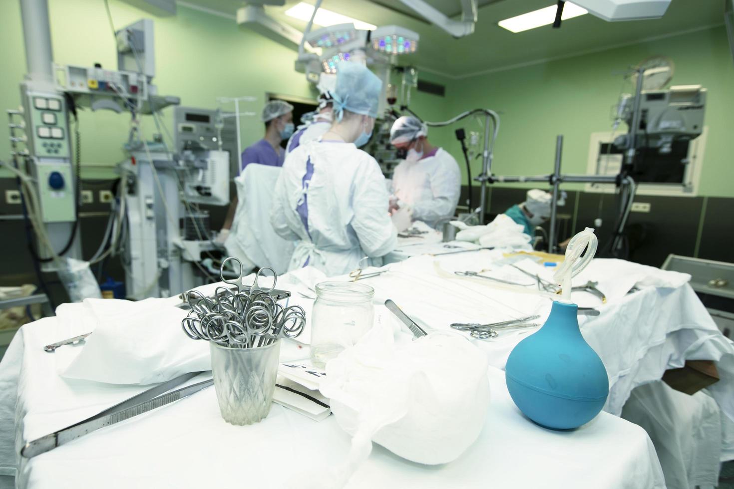 Belarus, city of Gomil., May 31, 2021. City Hospital. Surgical operating room in a hospital with doctors who perform surgery on a man. photo