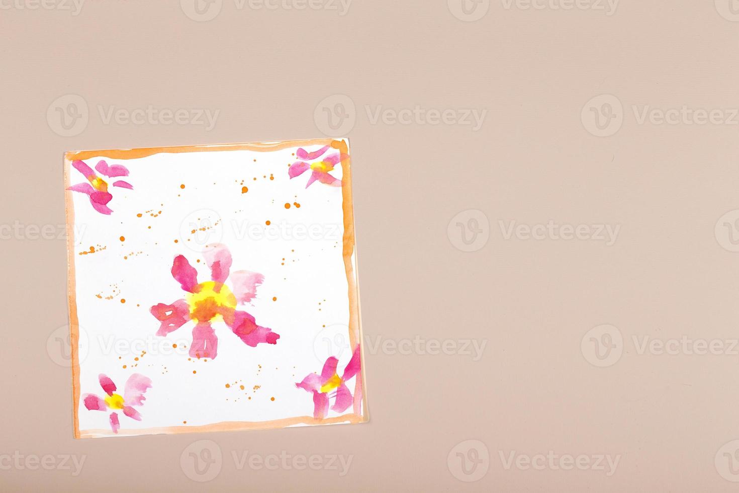 Children's drawing. Application of children's creativity. Kindergarten and craft school. The child drew flowers. photo