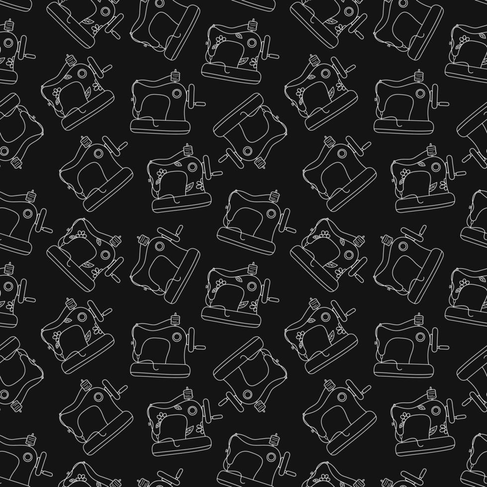 Sewing machines doodle seamless pattern. Vector background. Black and white colors. Repeat illustration. Outline sewing equipment