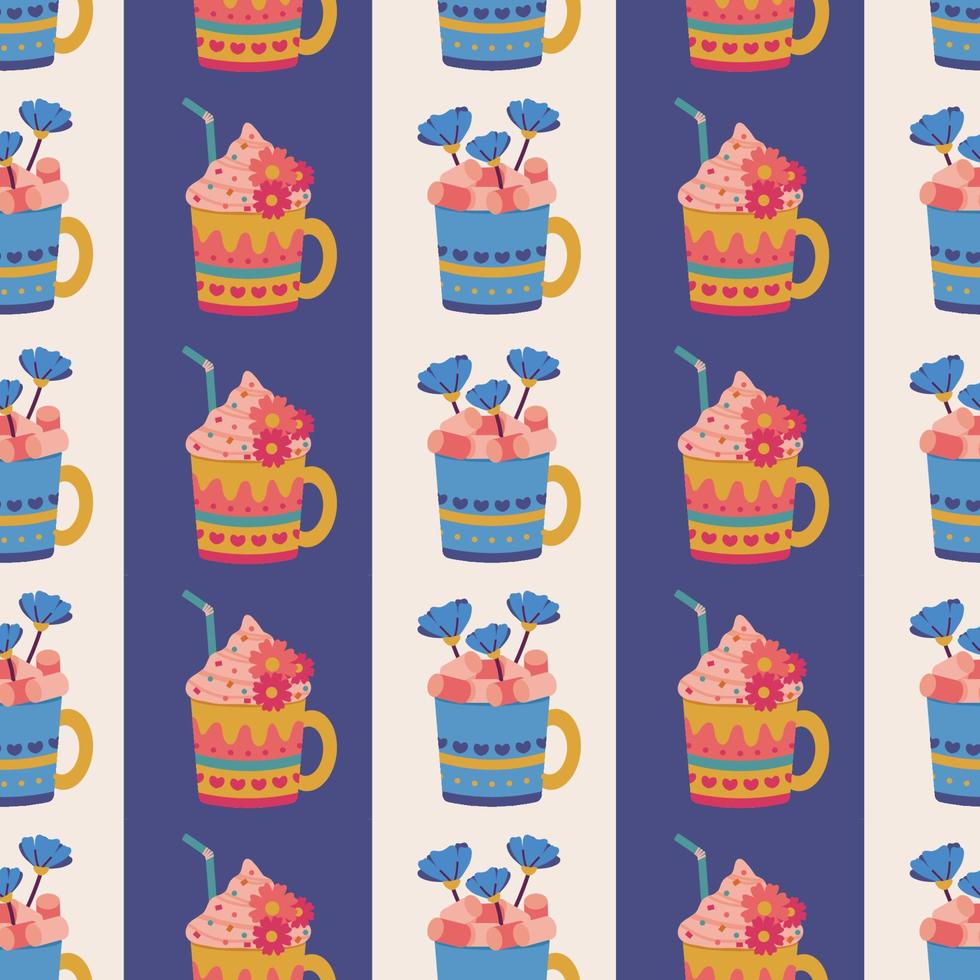 Seamless pattern. Vector design with cups, mugs. Suitable for Valentine's Day, for paper, cover, fabric, indoor decor, wallpaper and more.