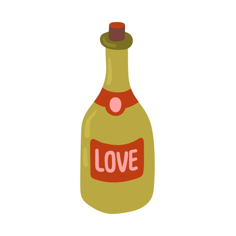 botella de vino o champán para el día de san valentín aislado en blanco. vector