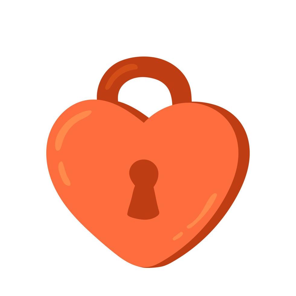 Red heart shape lock with keyhole Valentine's day vector isolated illustration. Romantic love icon in flat cartoon style.