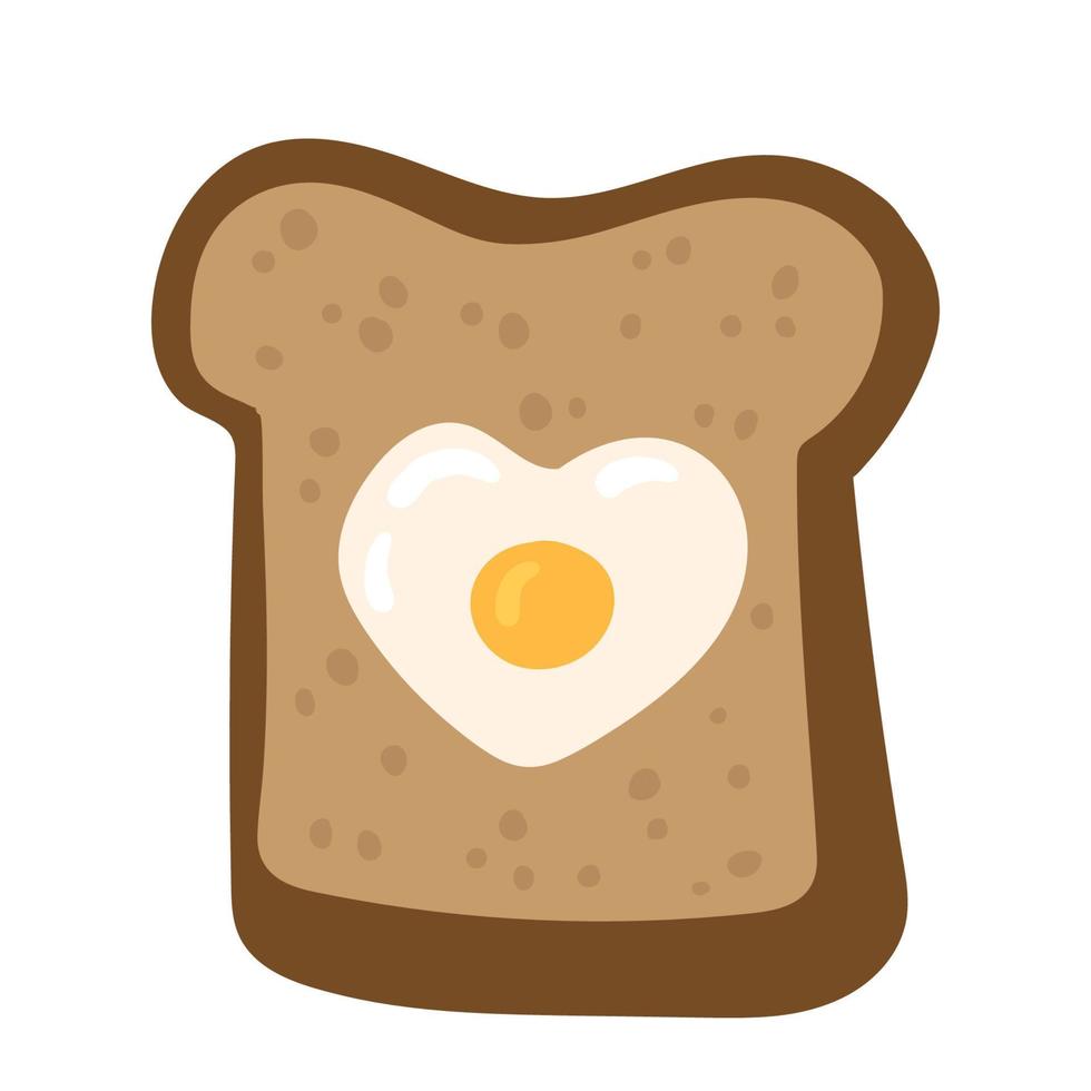 Heart shaped egg in toasted slice of rye bread. St Valentine's day Love breakfast design vector