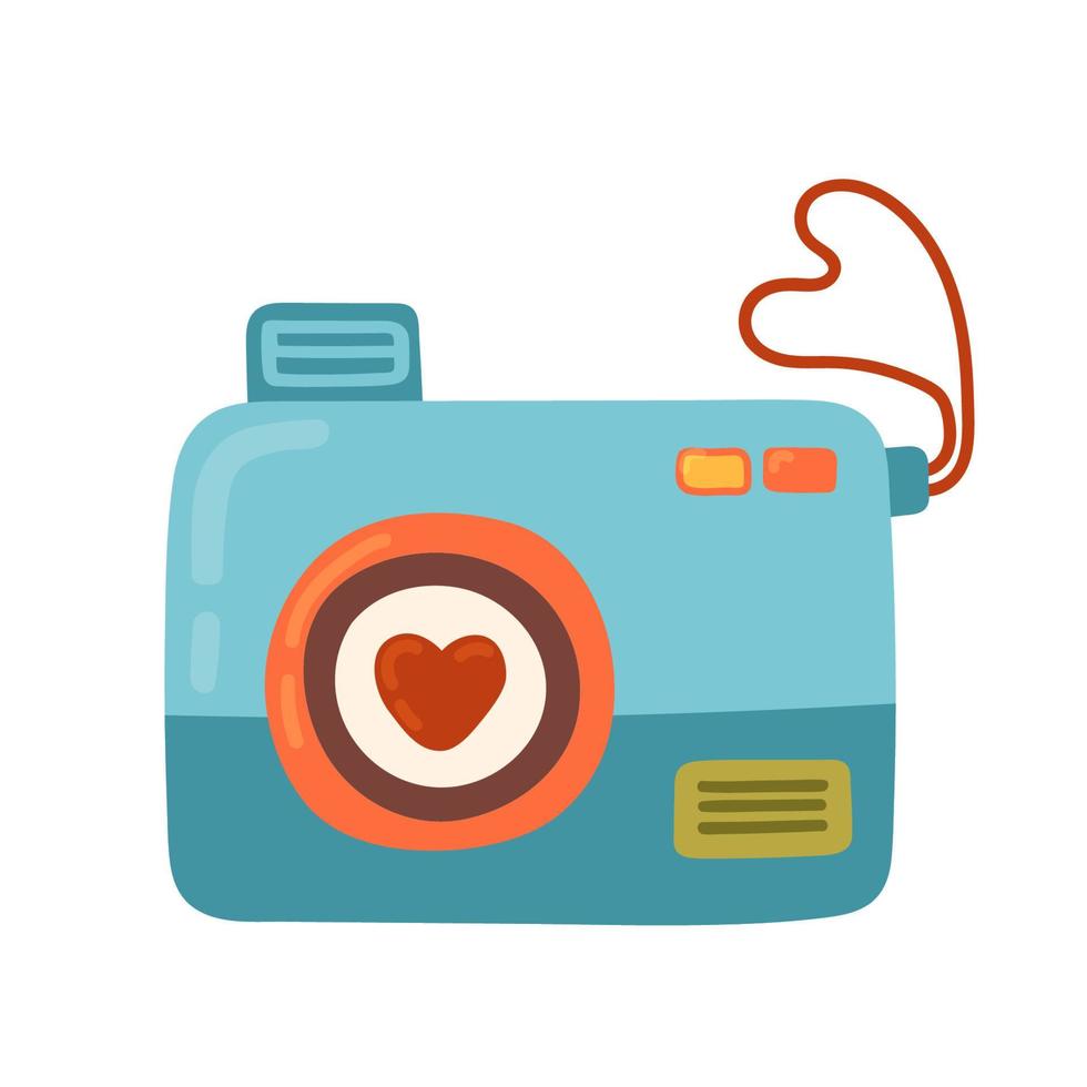 Vector hand drawn photo camera with heart. Love camera icon