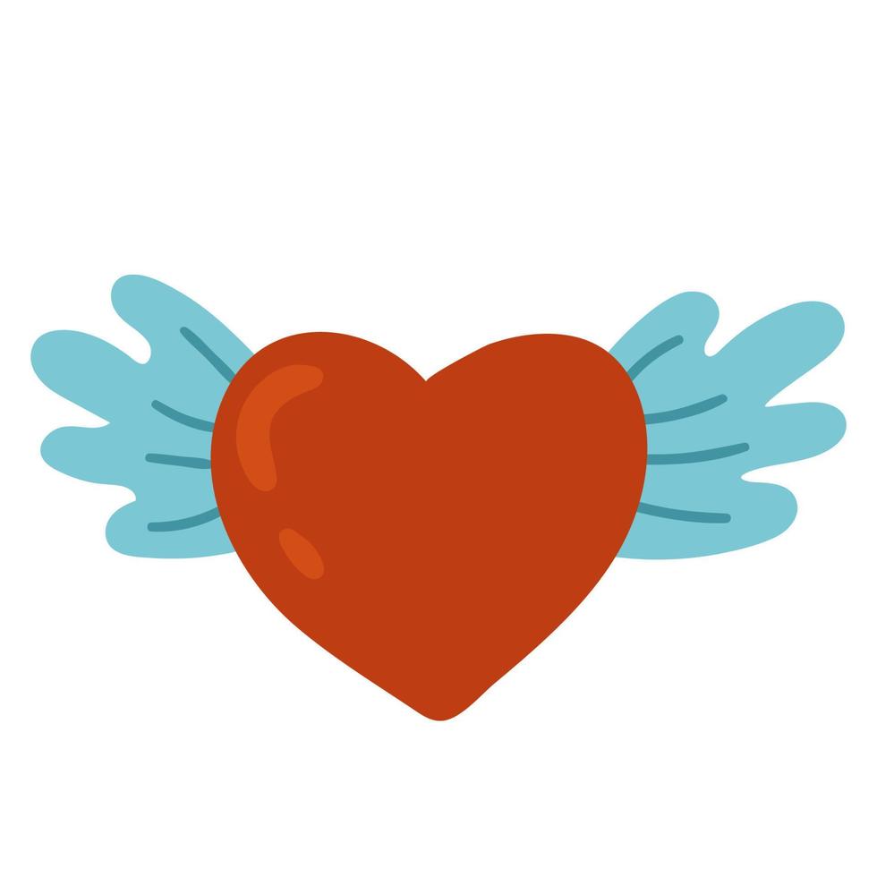 flying heart with wings, Valentines day vector cartoon illustration
