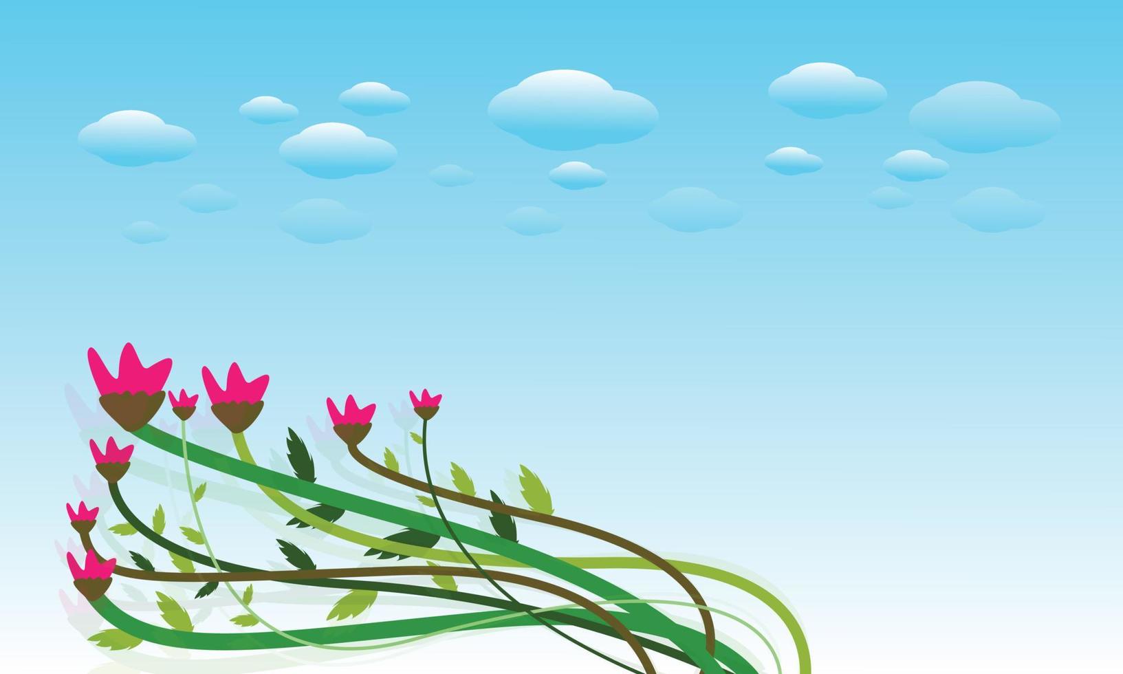 Line cute flower vector illustration design with cloud and sky