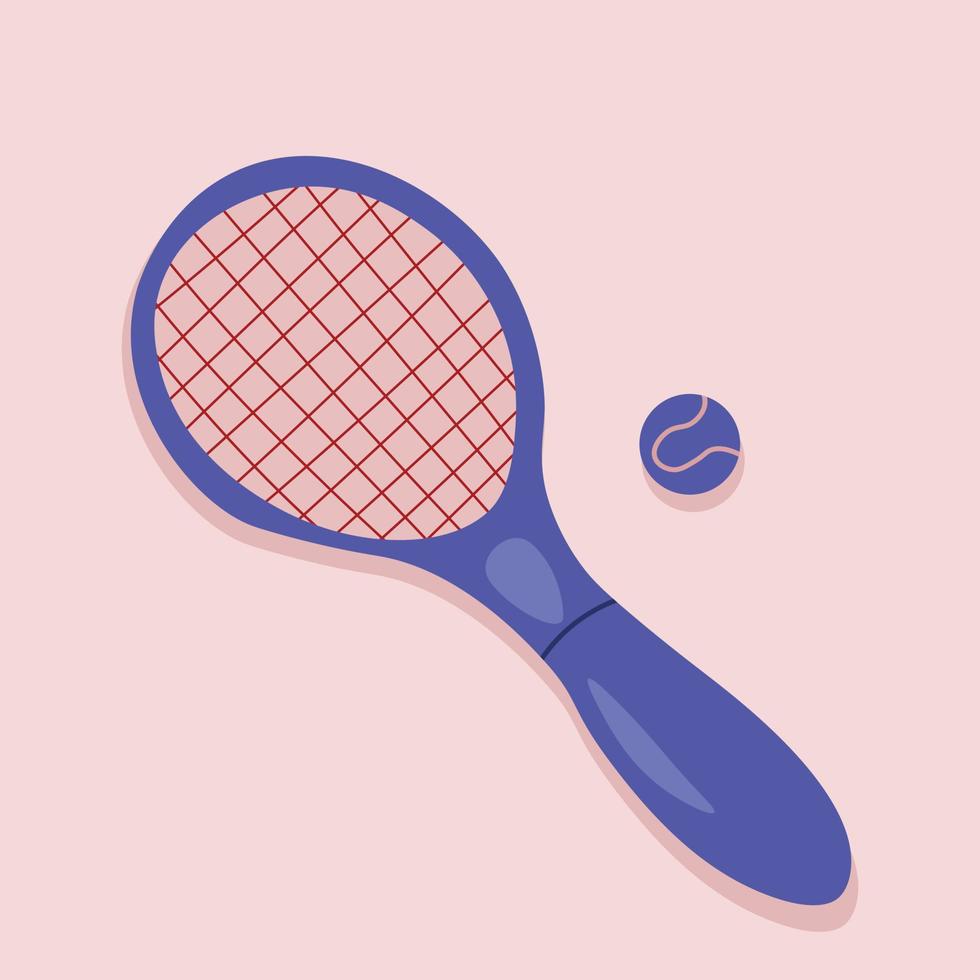 tenis garabato raqueta color azul sobre fondo rosa ilustración. vector