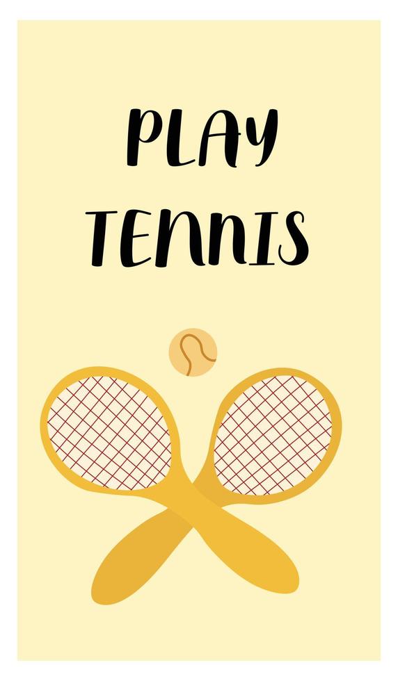 Play tennis greeting card doodle cartoon style postcard in orange colors. vector