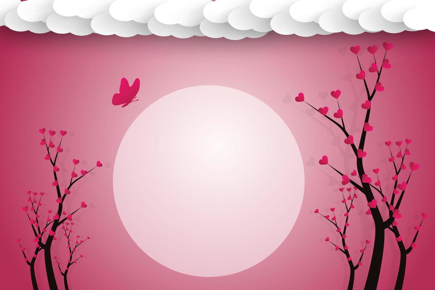 fondo feliz día de san valentín con árbol de amor. ilustración del día de san valentín con un árbol de amor de corazón sobre un fondo rosa. vector