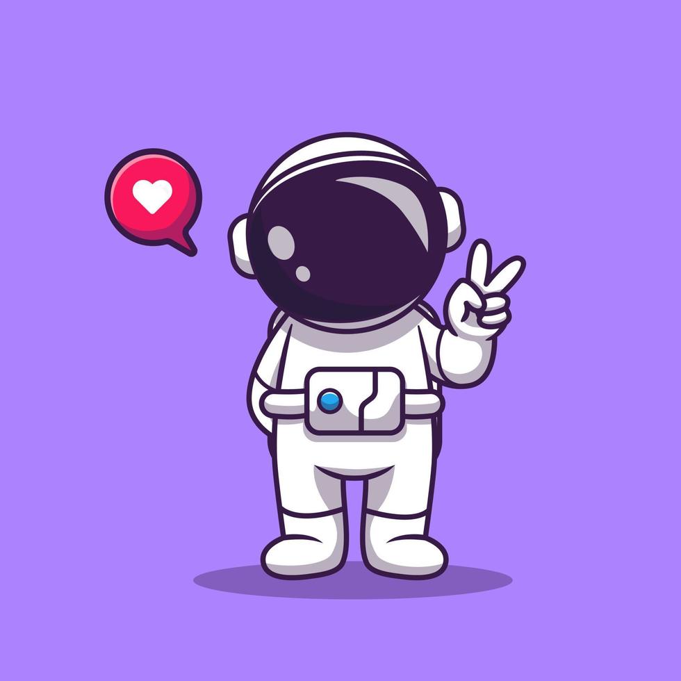 Cute Astronaut With Hand Peace Cartoon Vector Icon Illustration. Space Technology Icon Concept Isolated Premium Vector. Flat Cartoon Style