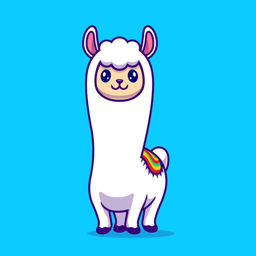 Cute Alpaca Llama Cartoon Vector Icon Illustration. Animal Nature Icon Concept Isolated Premium Vector. Flat Cartoon Style
