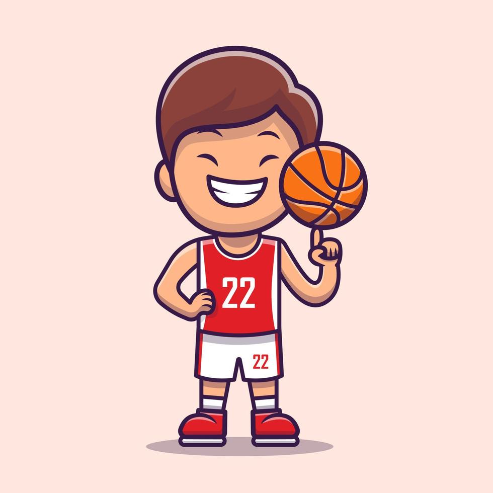 Boy Playing Basketball Cartoon Vector Icon Illustration. People Sport Icon Concept Isolated Premium Vector. Flat Cartoon Style