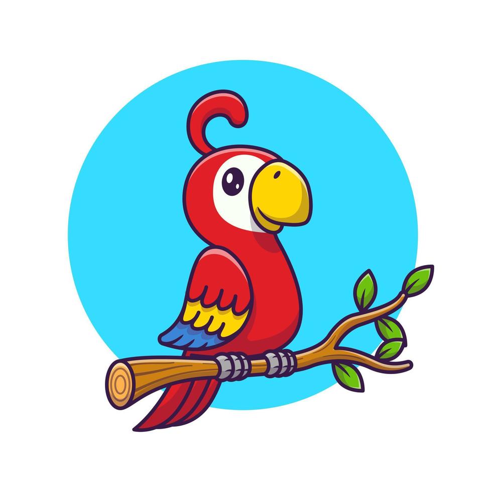 Lindo pájaro loro en la ilustración de icono de vector de dibujos animados de rama. concepto de icono de vida silvestre animal vector premium aislado. estilo de dibujos animados plana