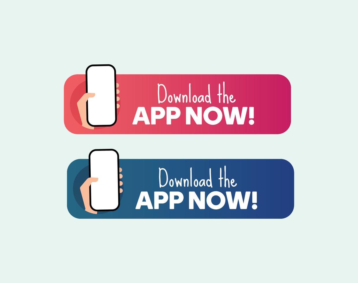 Download the app now call to action button with mobile in hand. download app now colorful gradient buttons. vector