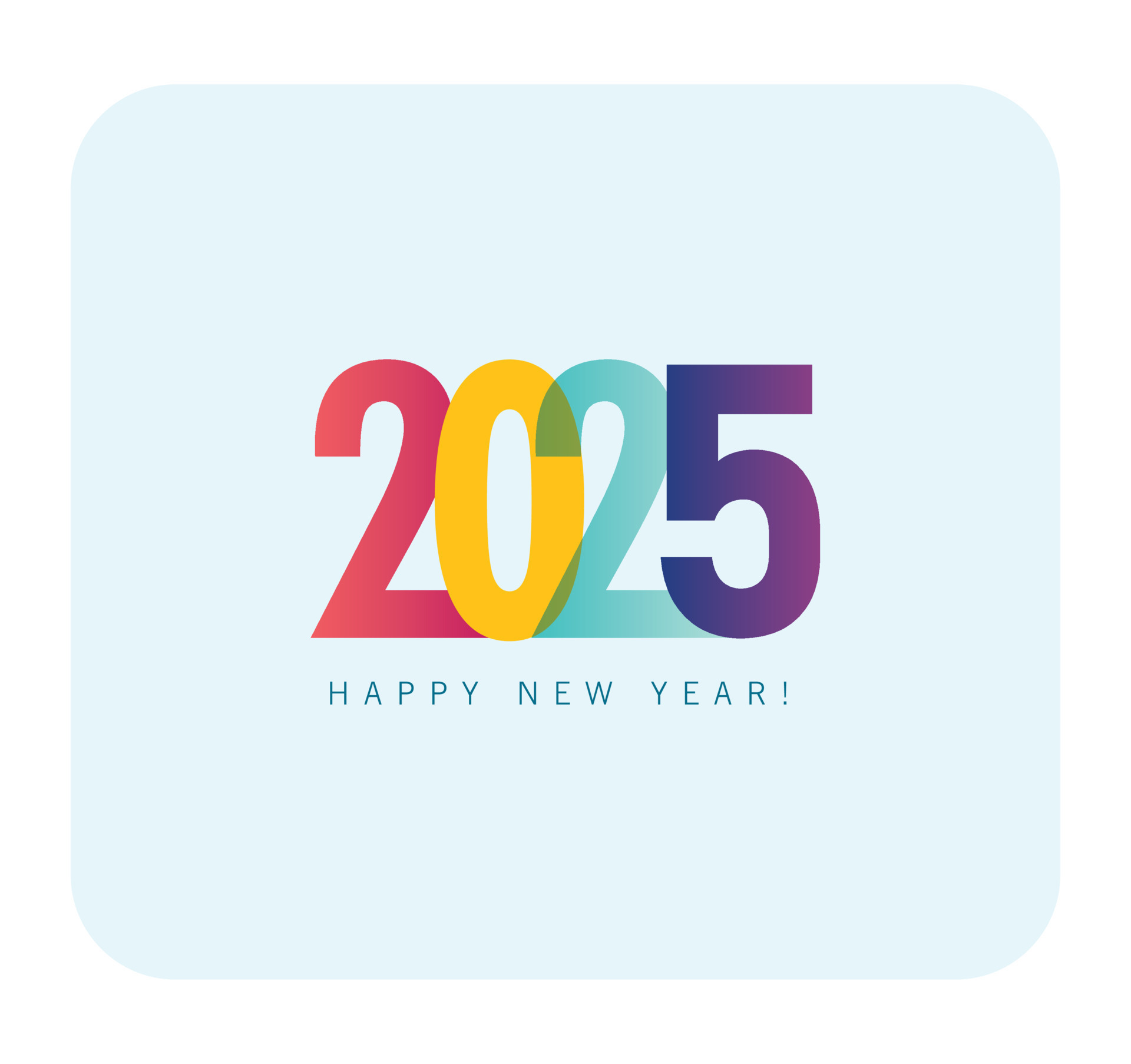 2025 happy new year colorful post for social media on cyan background