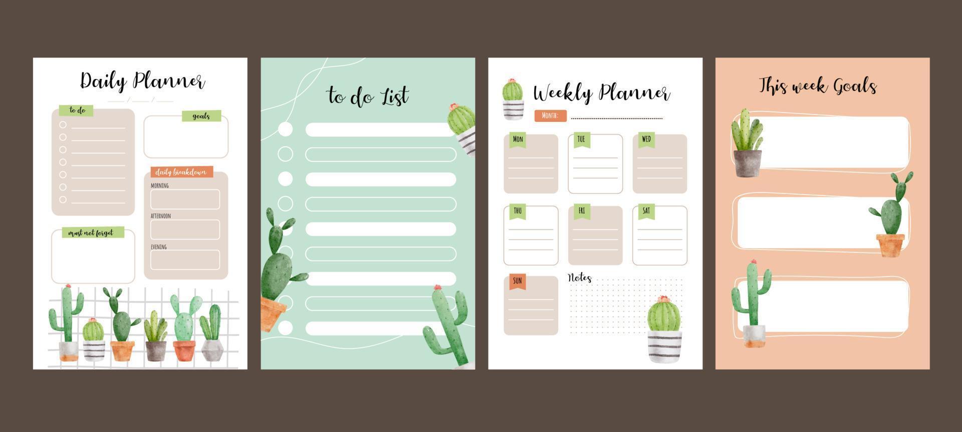 Watercolor Cactus Journal Template vector