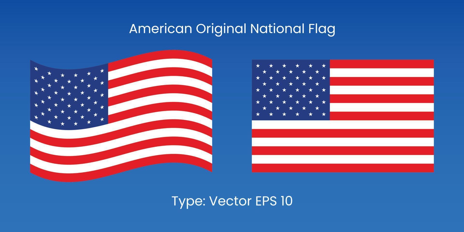 vector de bandera estadounidense, ondear la bandera nacional original de los estados unidos de américa