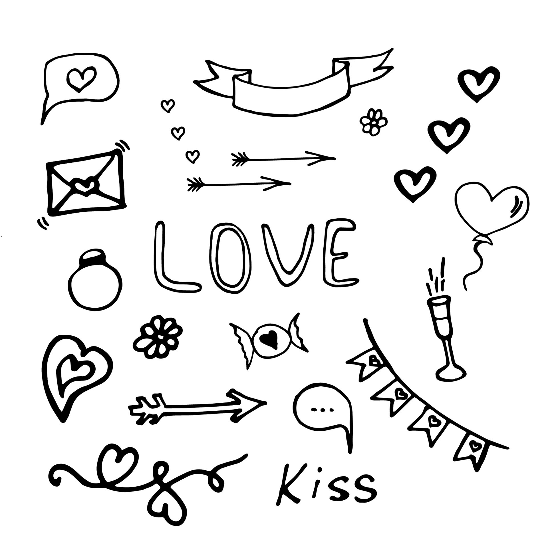 Set of Valentines day doodle elements. romantic hand drawn vector  illustration. Design elements 18907919 Vector Art at Vecteezy